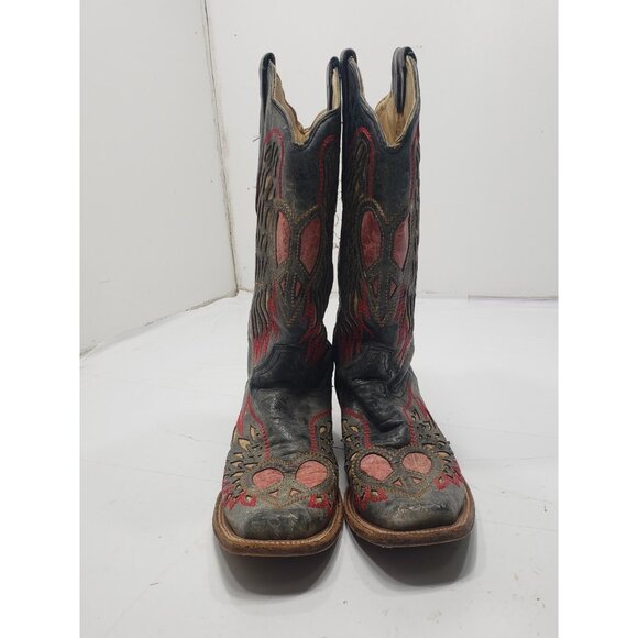 CORRAL Size 9 M Embroidered Leather Western Boots A1979 Gray & Red Pre Owned - Picture 1 of 7